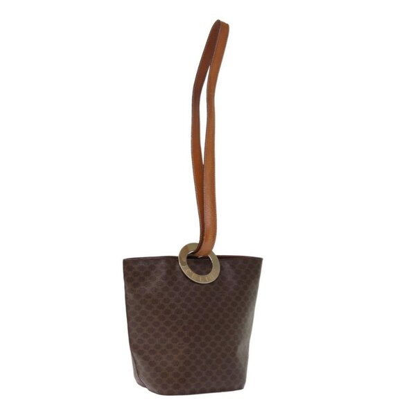 Authentic CELINE Macadam Canvas Shoulder Bag PVC Brown